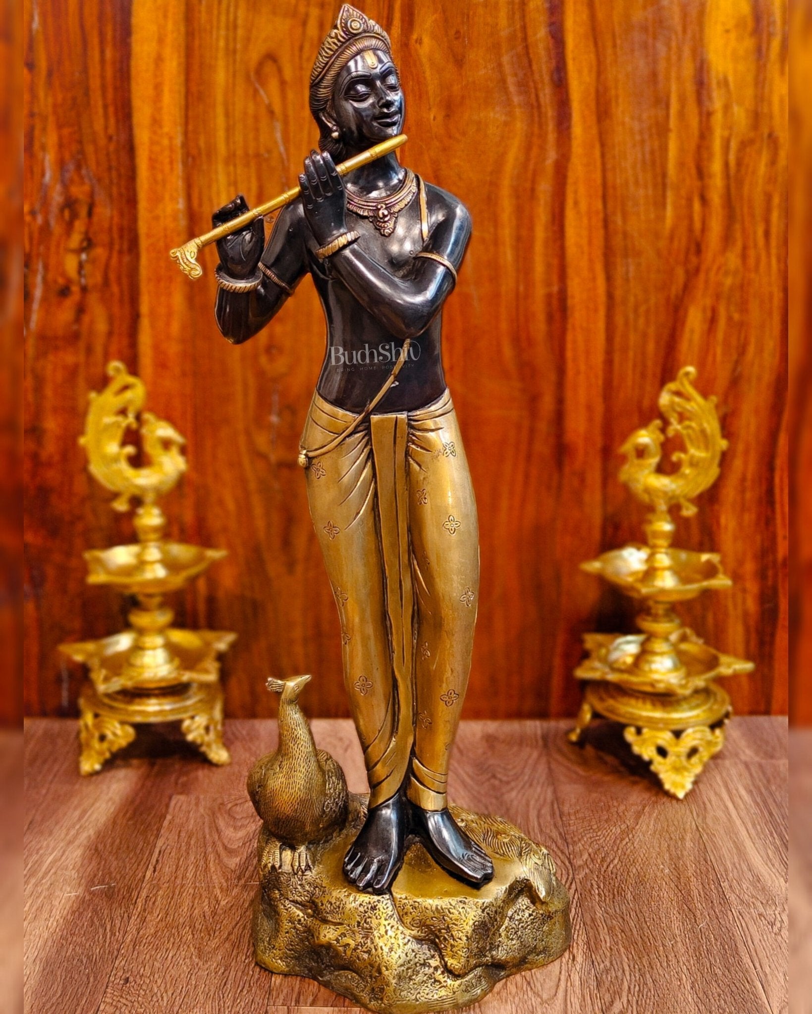 Exquisite Krishna Murlidhar Brass Idol 29" - Budhshiv.com