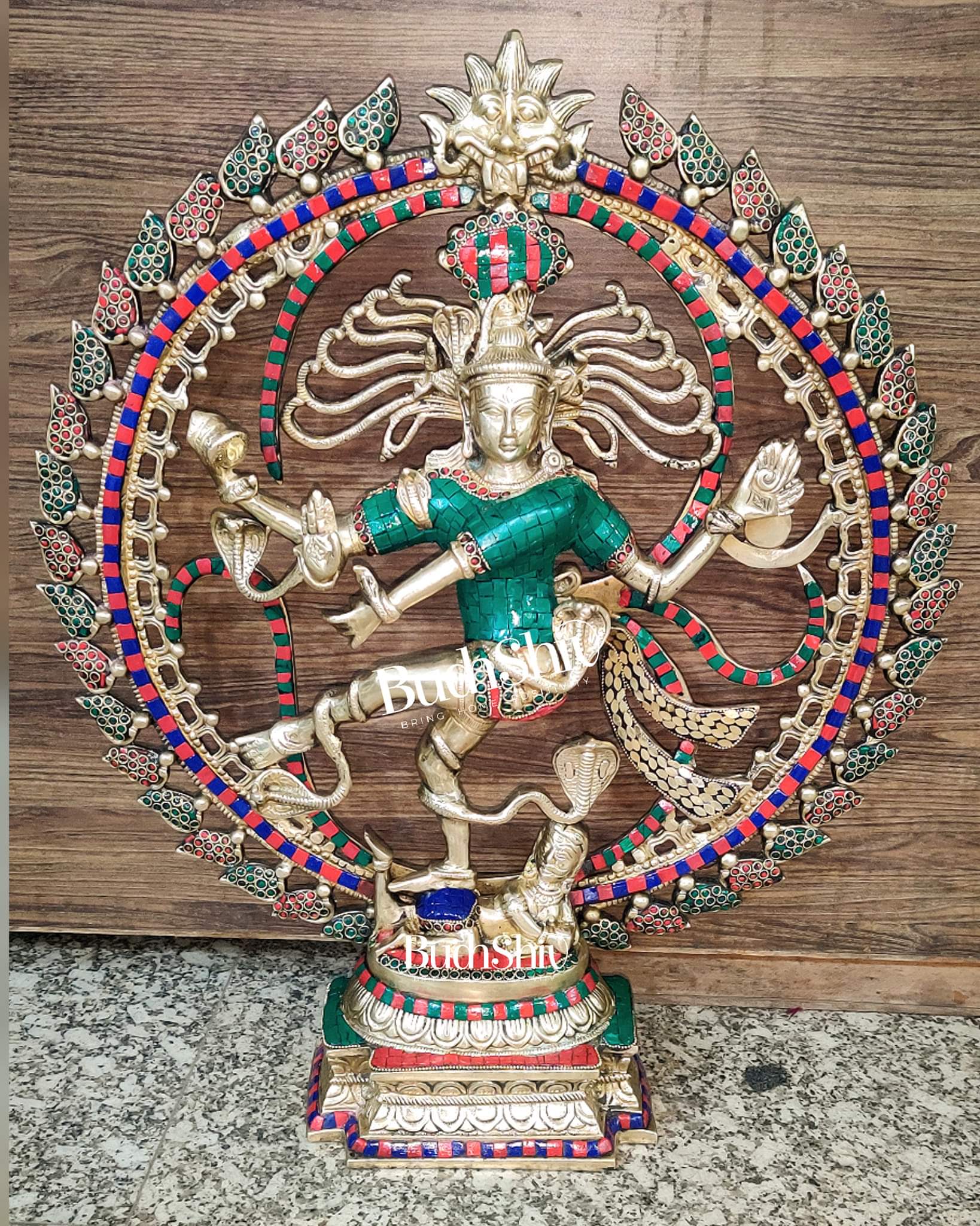 Exquisite Nataraja Brass Statue with OM - 25" - Budhshiv.com