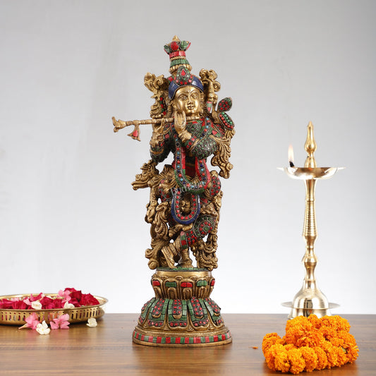 Exquisite Pure Brass Handcrafted Krishna Statue 21 inch - Budhshiv.com