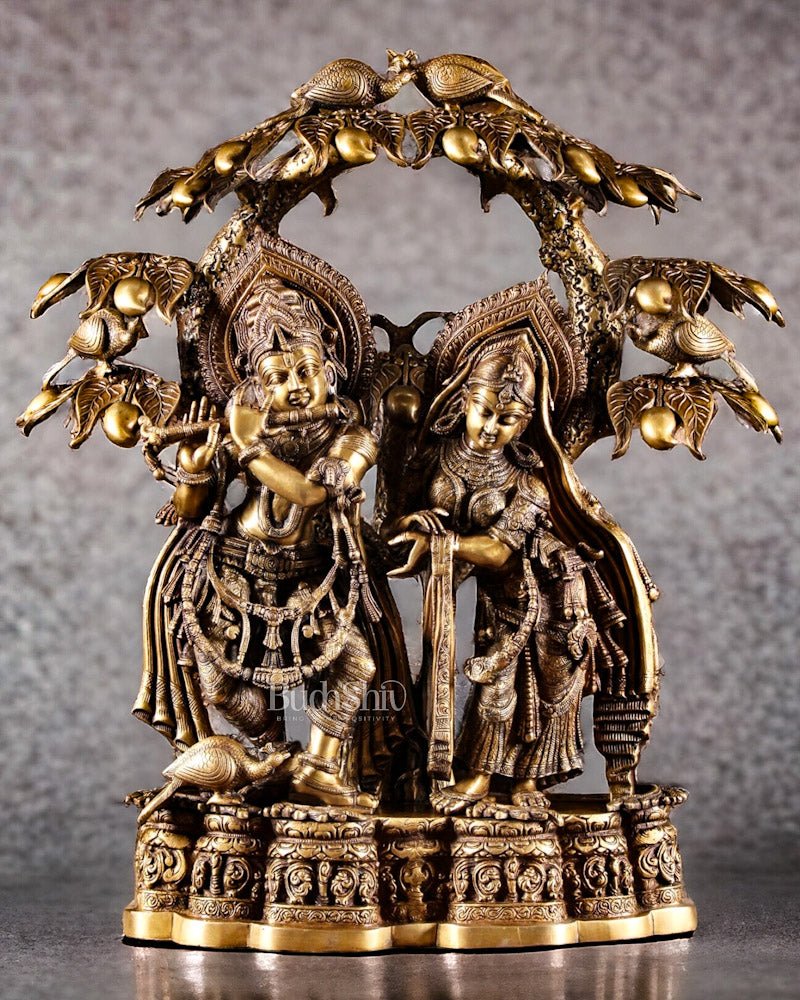Exquisite Pure Brass Radha Krishna Sculpture – Large Size - Budhshiv.com