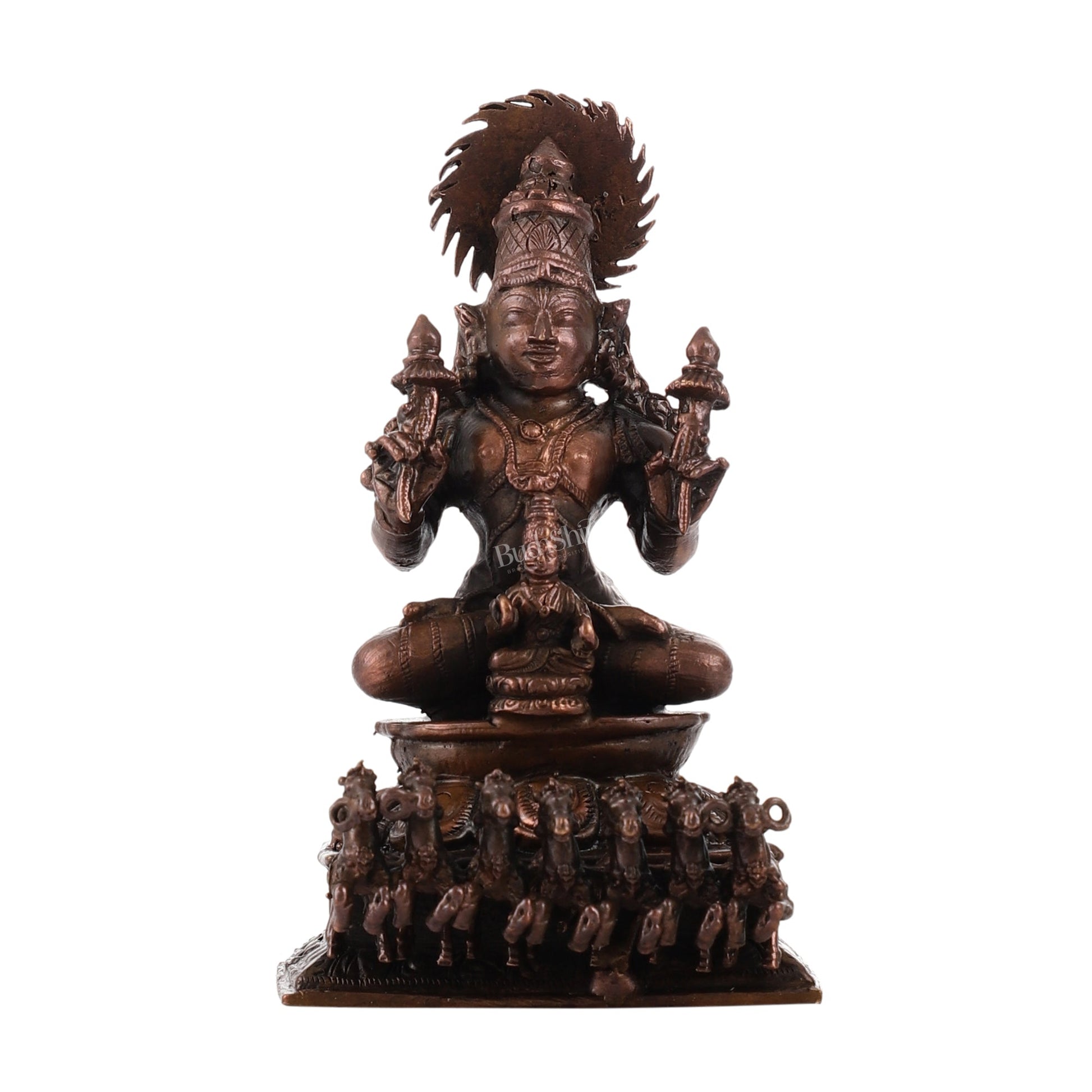 Exquisite Pure Copper Surya Dev Rath Idol - Handcrafted 4.5 Inch Statue - Budhshiv.com