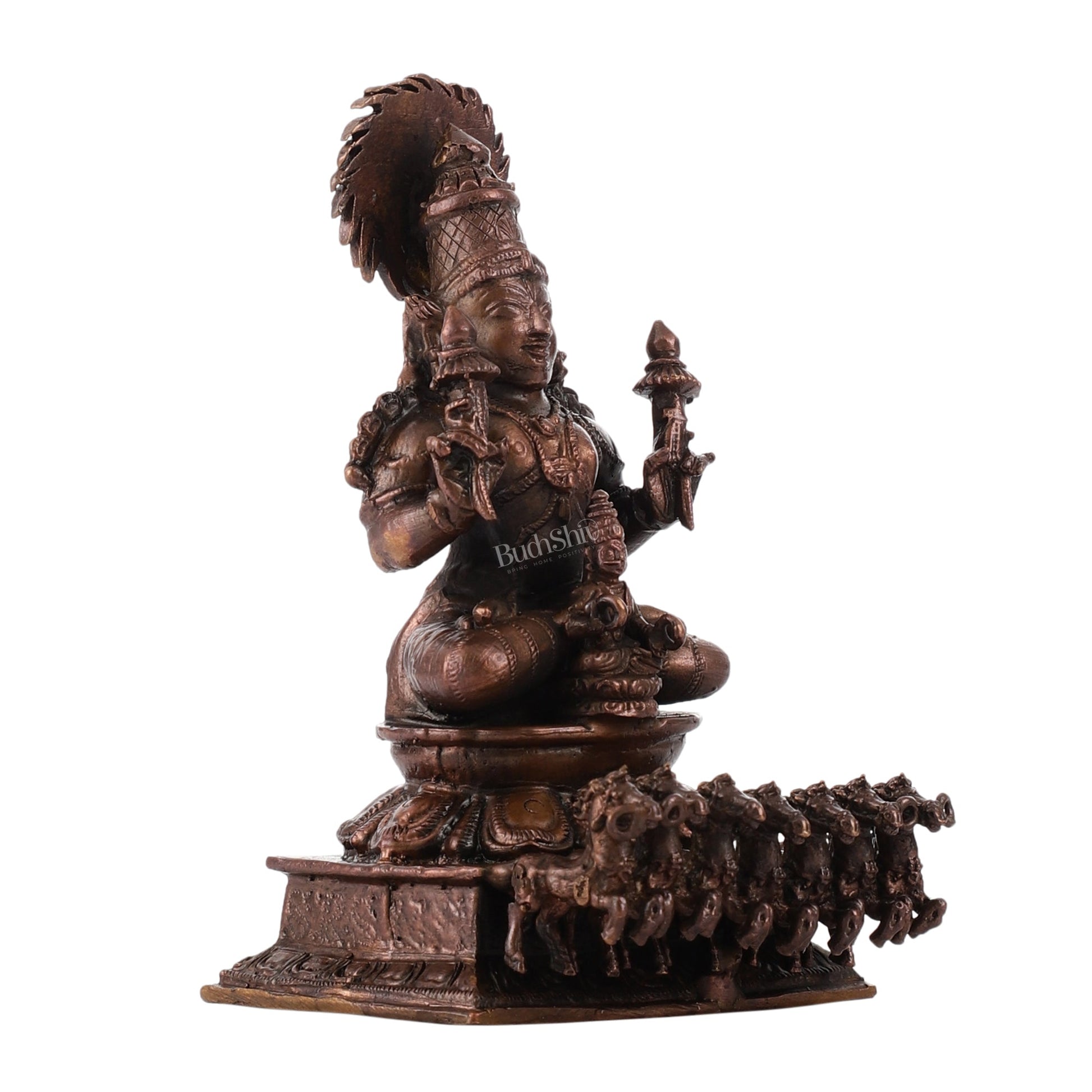 Exquisite Pure Copper Surya Dev Rath Idol - Handcrafted 4.5 Inch Statue - Budhshiv.com