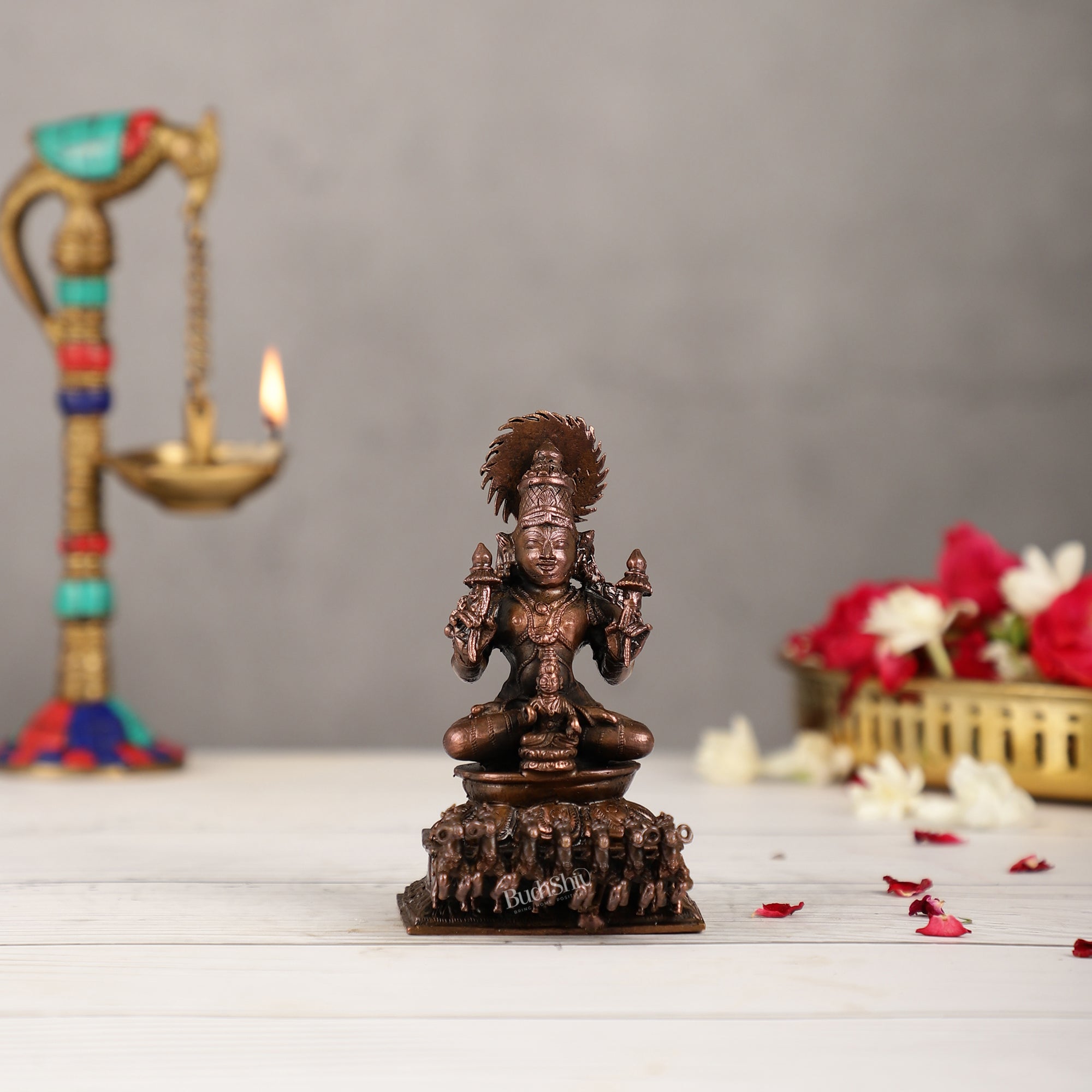 Pure Copper Surya Dev Rath Idol - Handcrafted 4.5