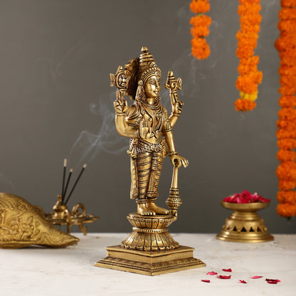 Exquisite Pure Superfine Brass Handcrafted Vishnu Murti | 12.5" Height | Divine Balance - Budhshiv.com