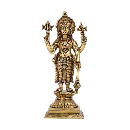 Exquisite Pure Superfine Brass Handcrafted Vishnu Murti | 12.5" Height | Divine Balance - Budhshiv.com