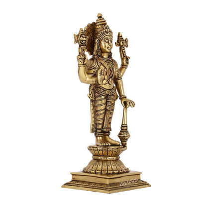 Exquisite Pure Superfine Brass Handcrafted Vishnu Murti | 12.5" Height | Divine Balance - Budhshiv.com