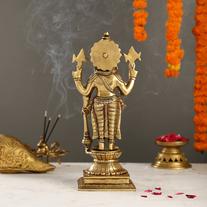 Exquisite Pure Superfine Brass Handcrafted Vishnu Murti | 12.5" Height | Divine Balance - Budhshiv.com