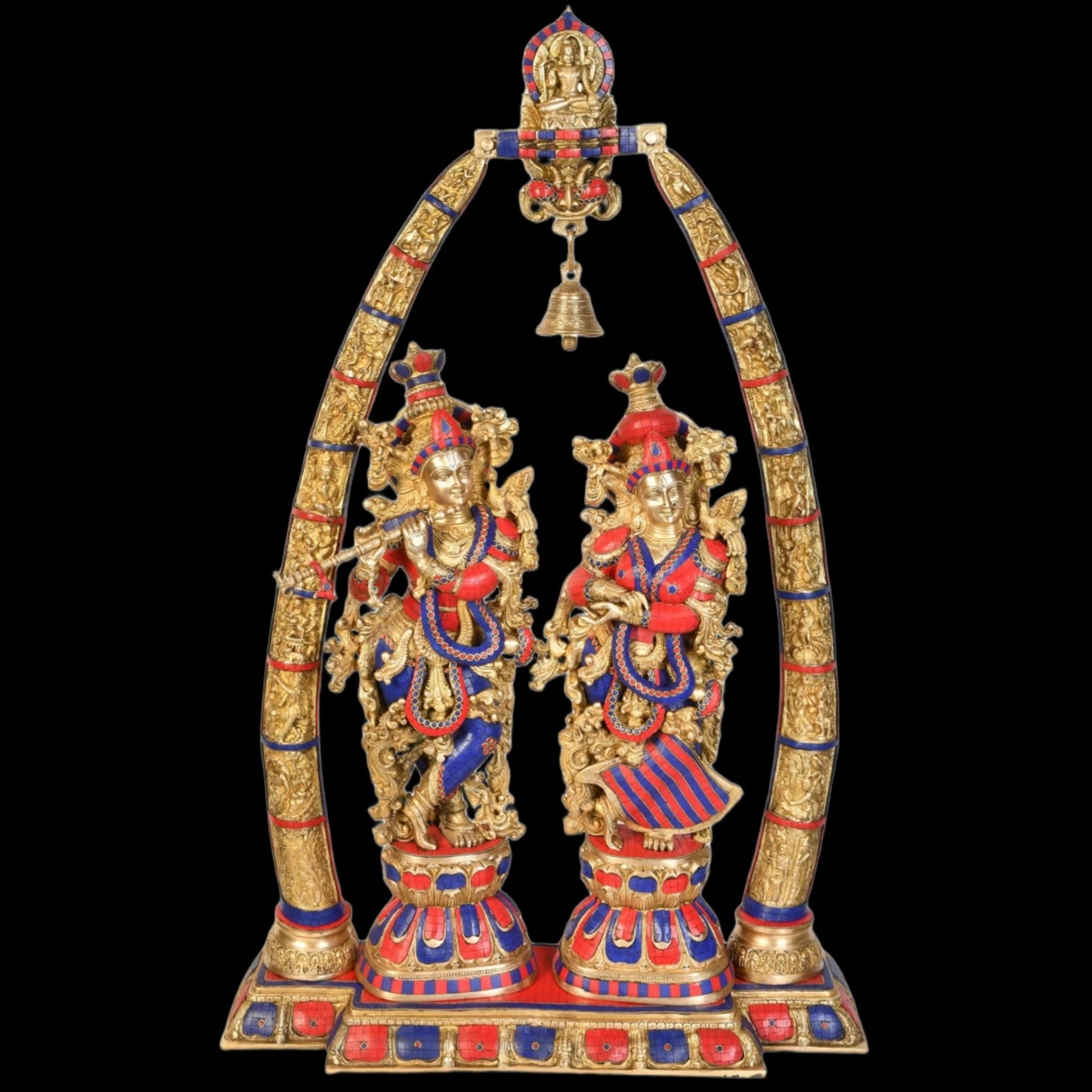 Exquisite Stonework Brass Radha Krishna Idols 45 inches - Budhshiv.com