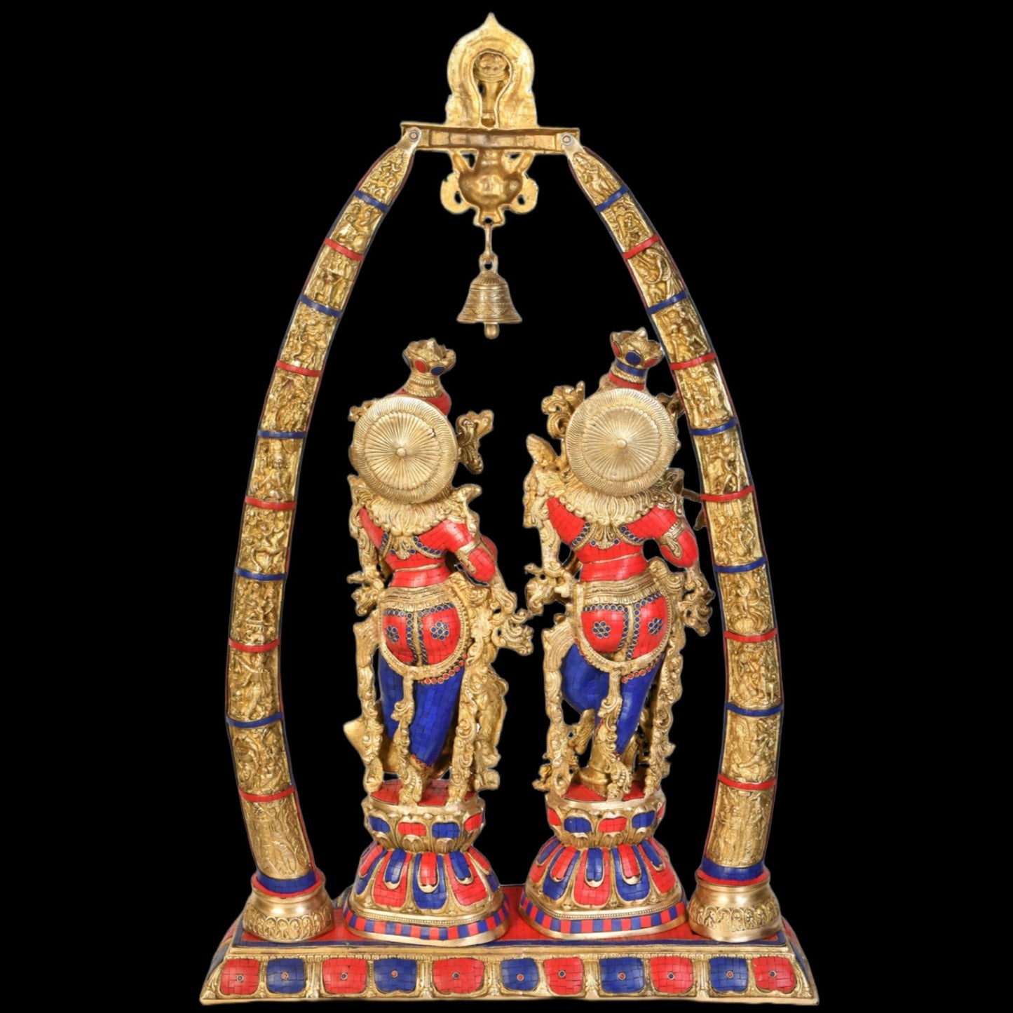 Exquisite Stonework Brass Radha Krishna Idols 45 inches - Budhshiv.com