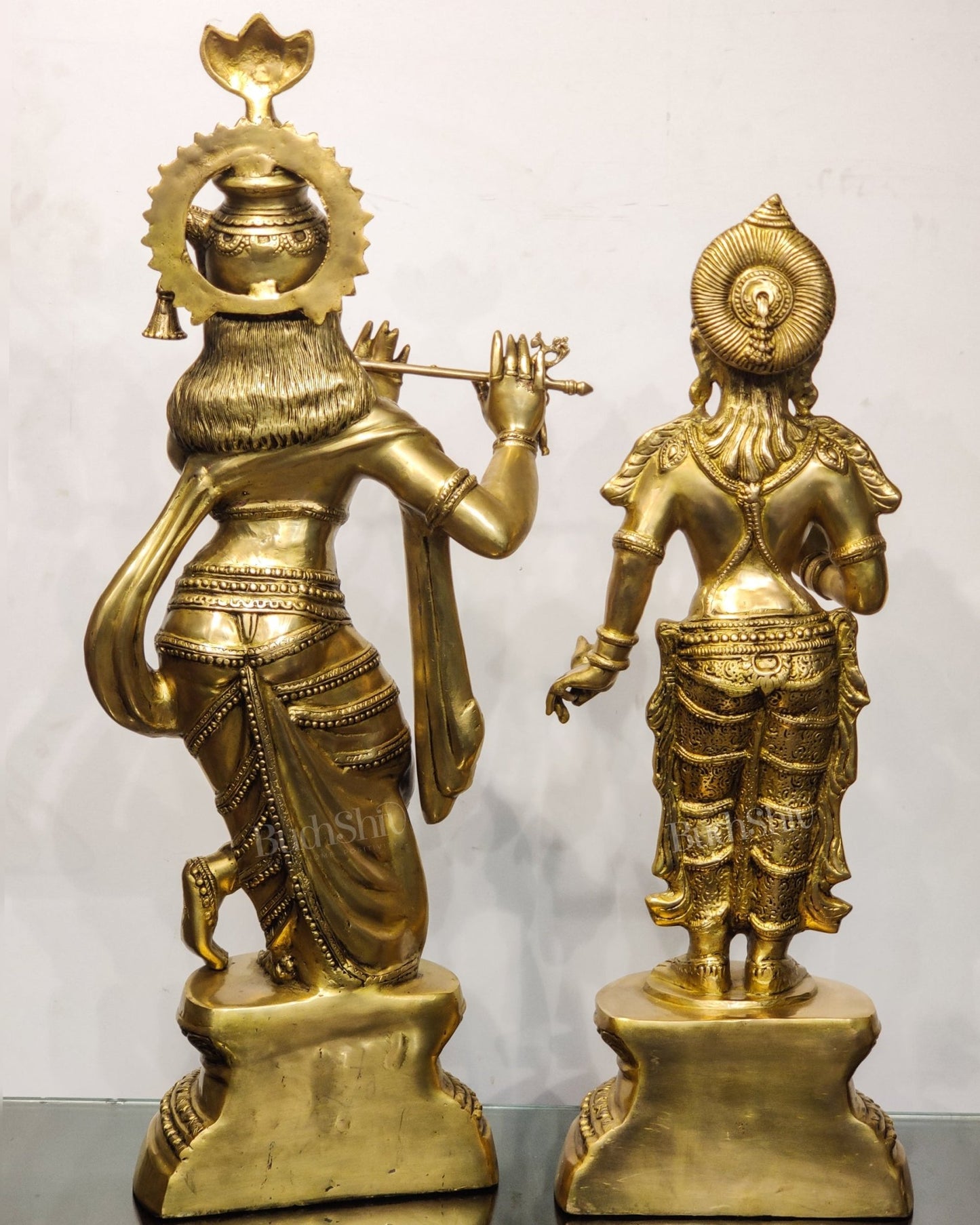 Fine Brass Lord Krishna and Goddess Radha Statue Pair - 36 inches - Budhshiv.com