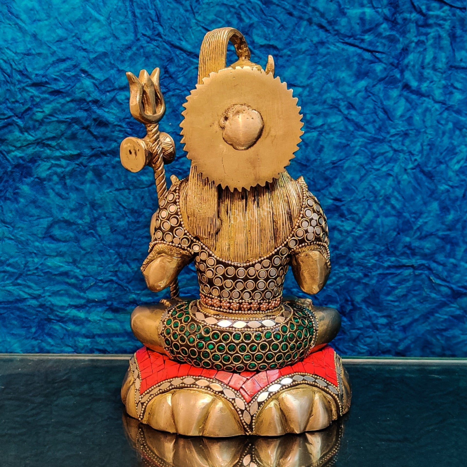 Fine Quality Brass Blessing Lord Shiva Idol | Handcrafted with Natural Stones 10 " - Budhshiv.com