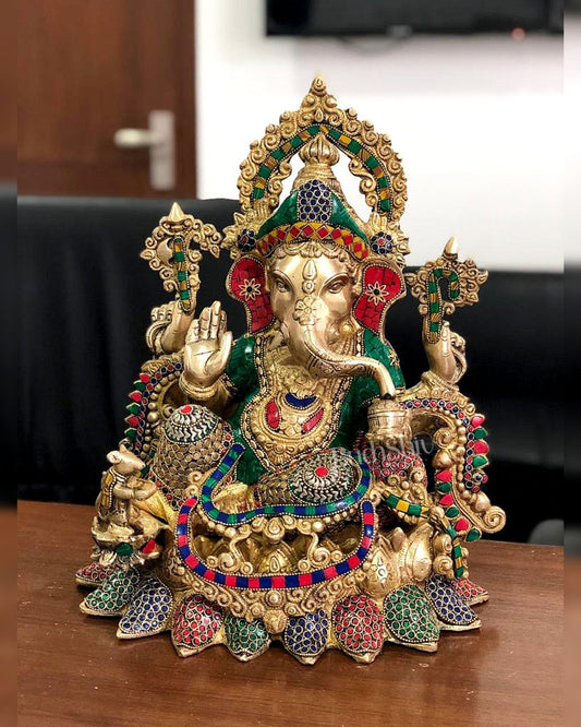 Fine Quality Brass Jewellery Ganesha - 16 inches - Budhshiv.com