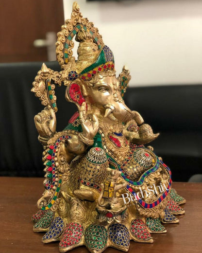 Fine Quality Brass Jewellery Ganesha - 16 inches - Budhshiv.com