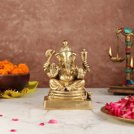 Fine Quality Brass Lord Ganesha Idol | 7.5" Height - Budhshiv.com