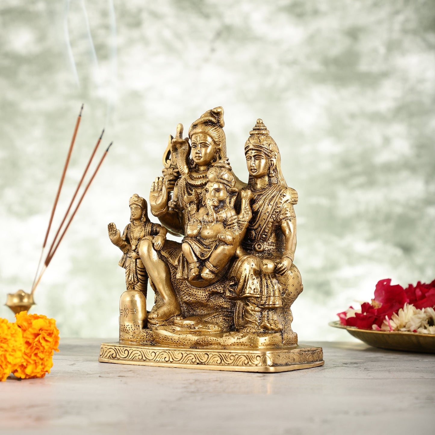 Fine Quality Brass Shiv Parivaar | 8" Height - Budhshiv.com