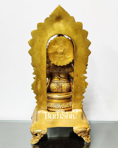Finely Carved Ganapati on Big Throne with Mooshaks - 17" Height - Budhshiv.com