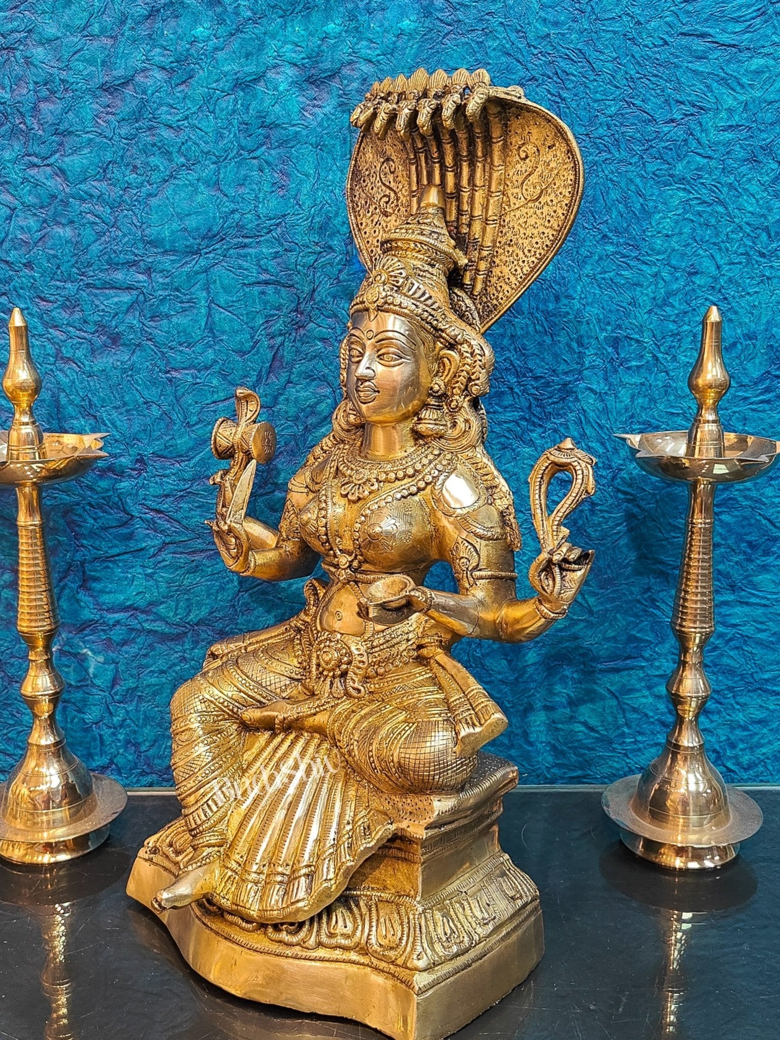 Finely Crafted Brass Goddess Karmari Mariamman Statue