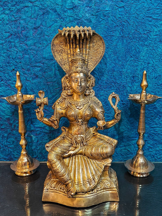 Finely Crafted Brass Goddess Mariamman Statue | Height 21 inches - Budhshiv.com