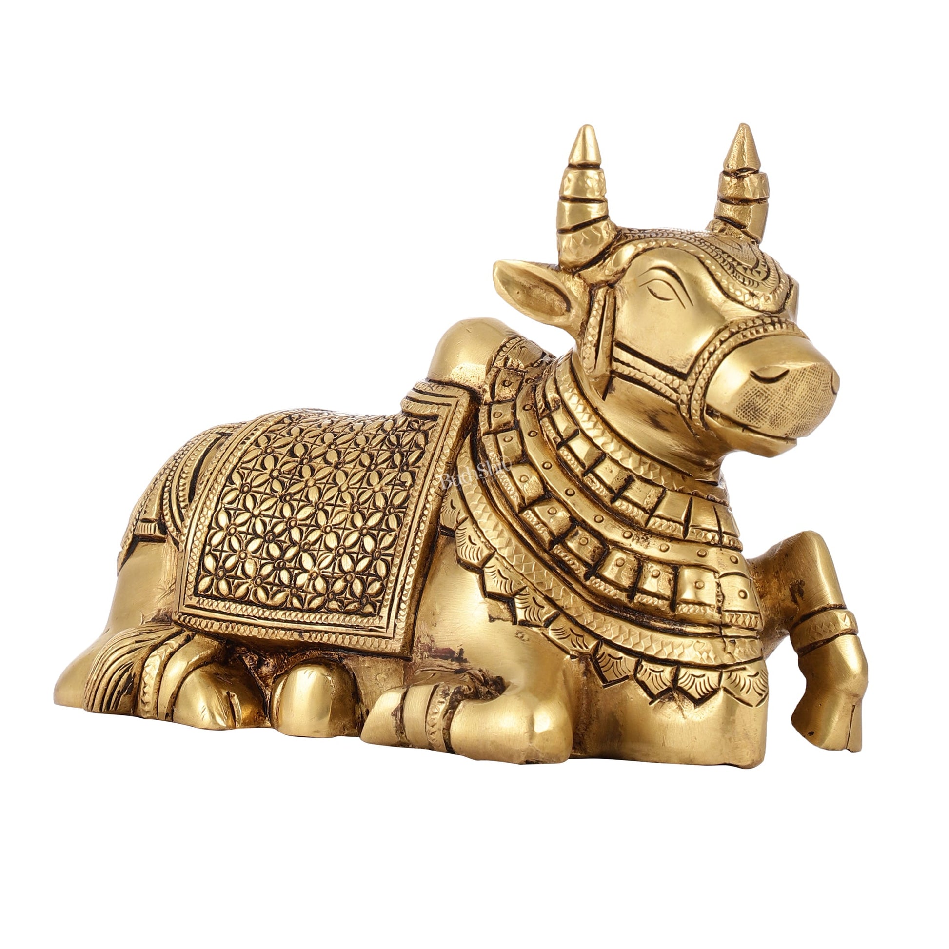 Finely Crafted Brass Nandi Bull Idol | 7 inch - Budhshiv.com