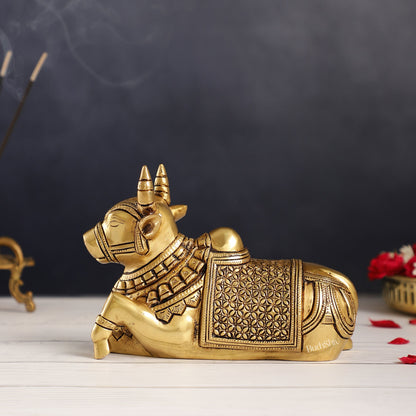 Finely Crafted Brass Nandi Bull Idol | 7 inch - Budhshiv.com