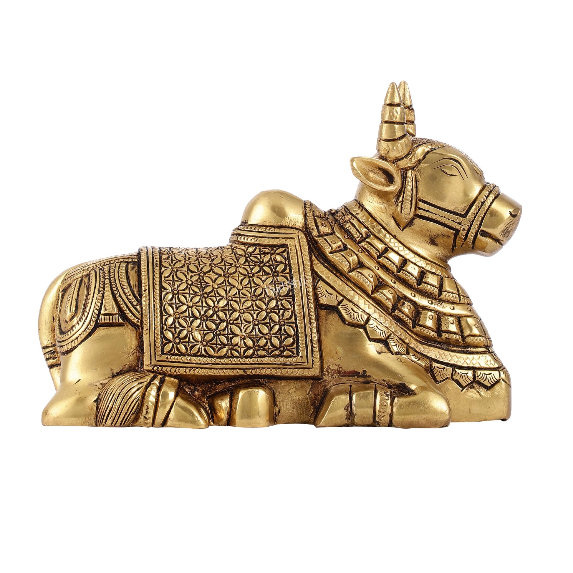 Finely Crafted Brass Nandi Bull Idol | 7 inch - Budhshiv.com