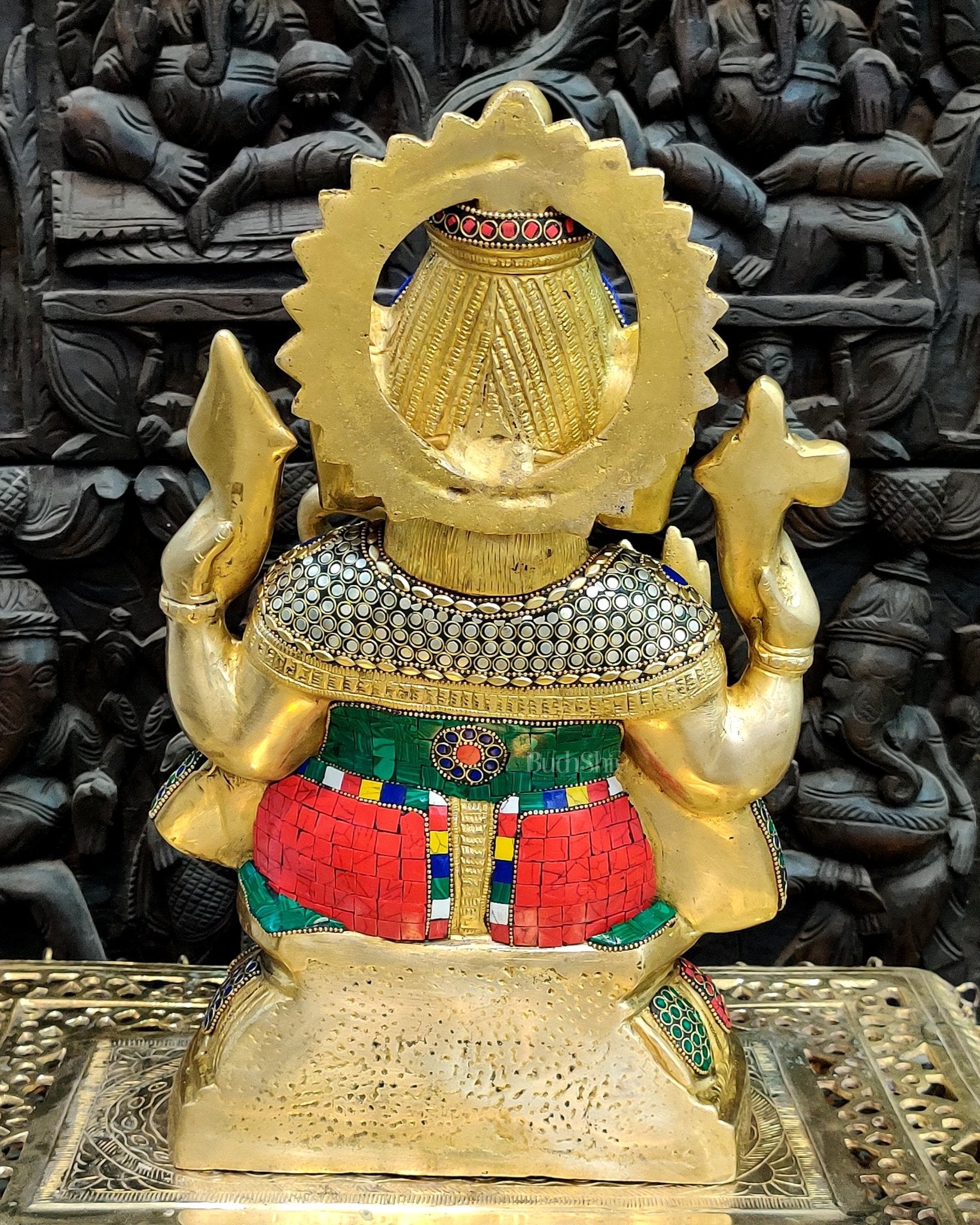 Ganapathi Brass Statue with stonework 15" - Budhshiv.com