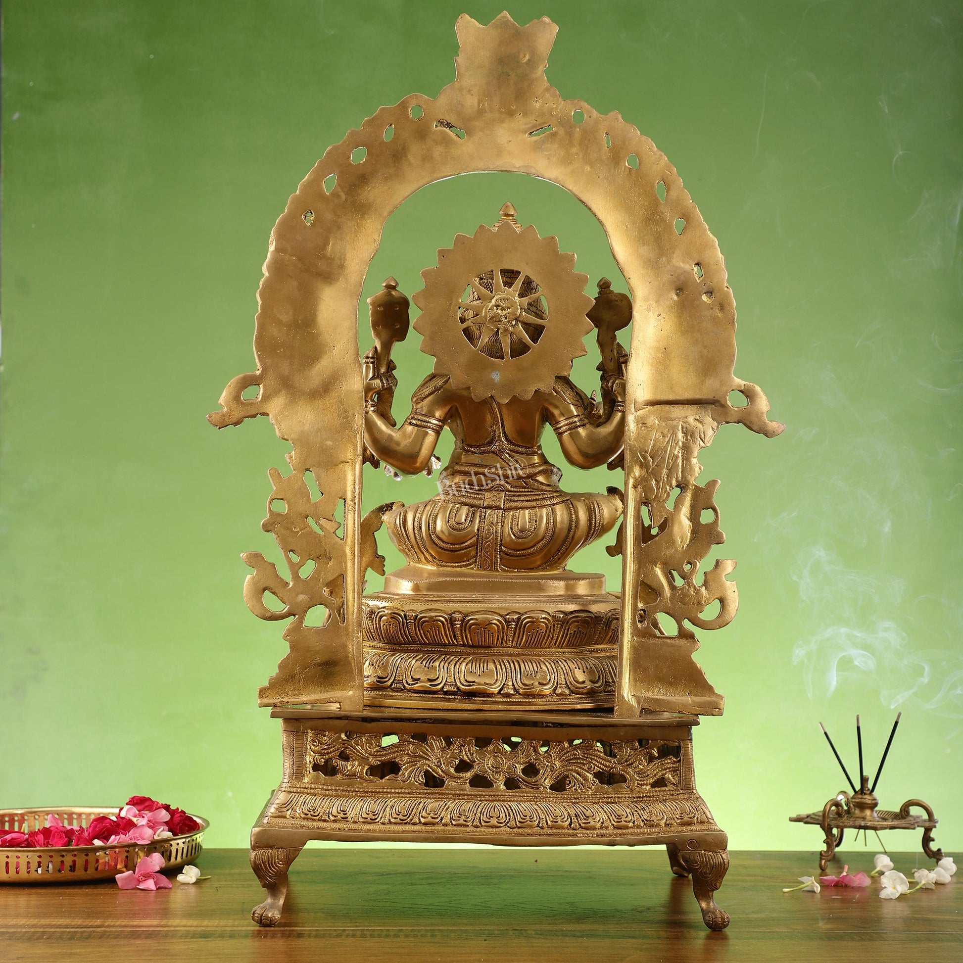 Ganapathi Seated on a throne brass Idol 27" - Budhshiv.com