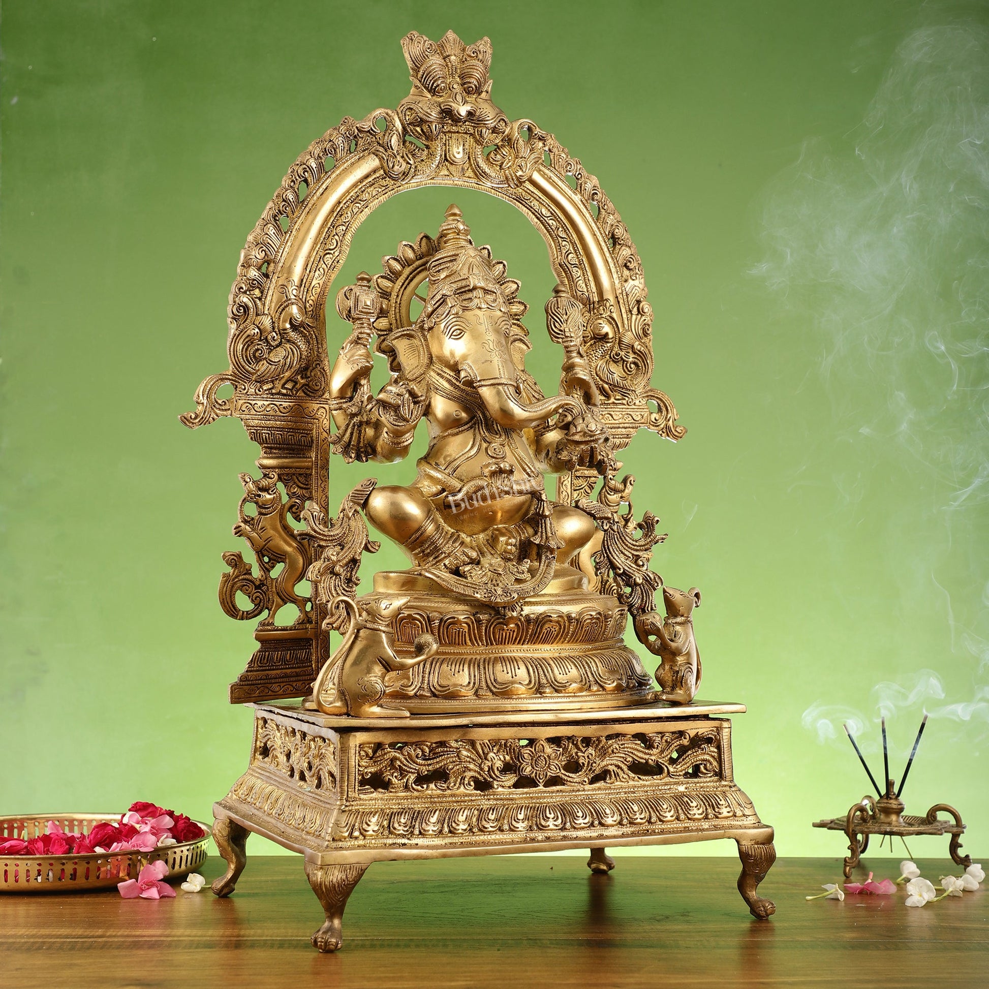 Ganapathi Seated on a throne brass Idol 27" - Budhshiv.com