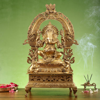 Ganapathi Seated on a throne brass Idol 27" - Budhshiv.com