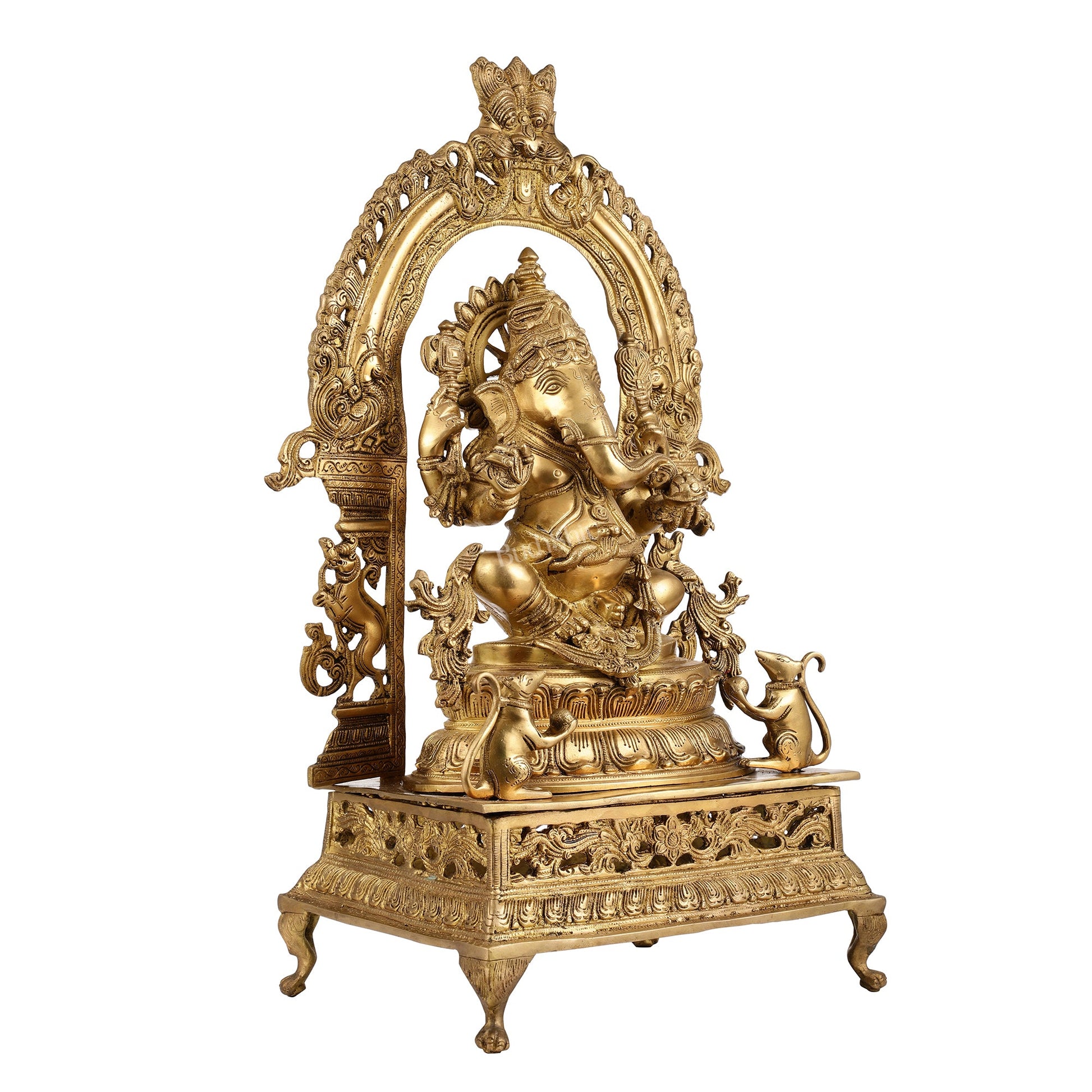 Ganapathi Seated on a throne brass Idol 27" - Budhshiv.com