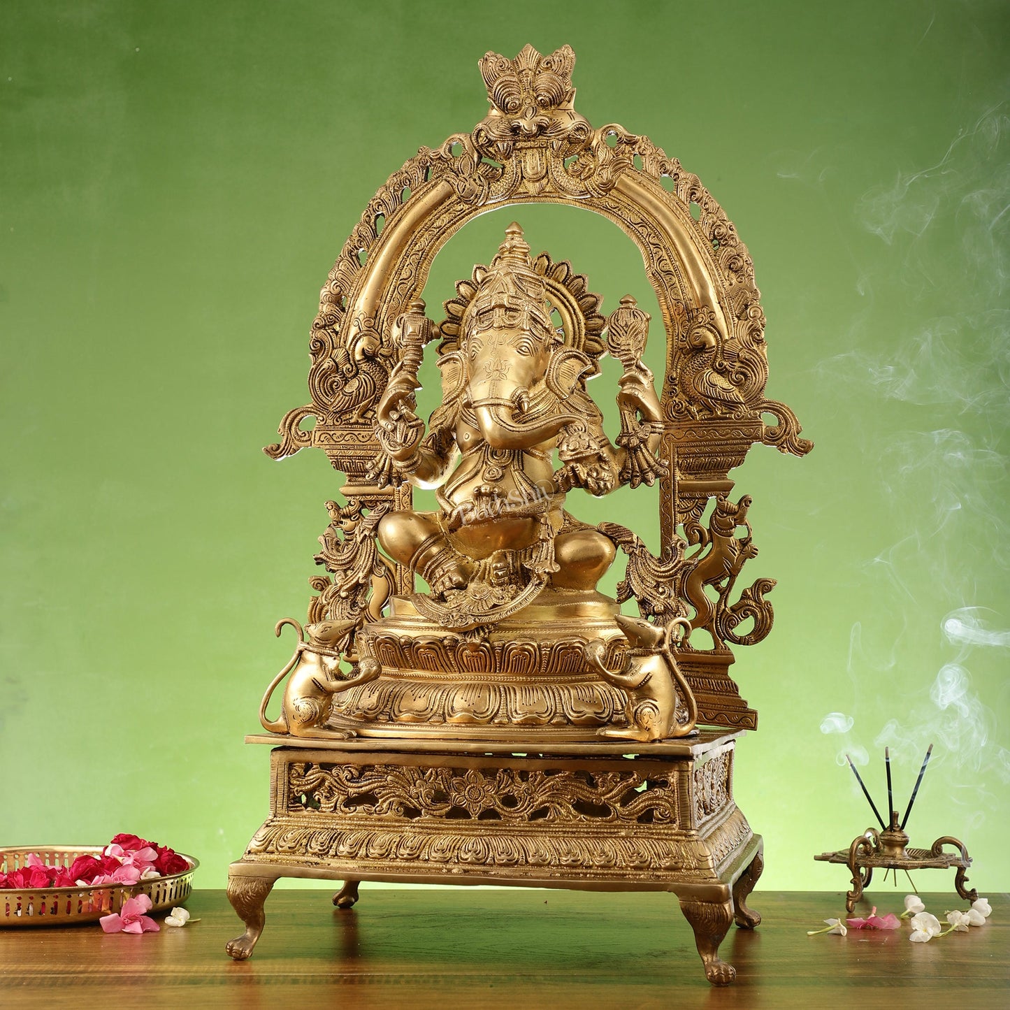 Ganapathi Seated on a throne brass Idol 27" - Budhshiv.com