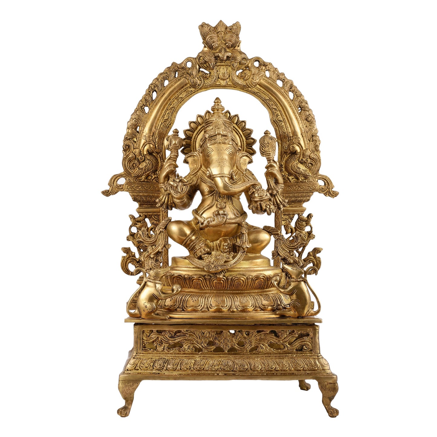 Ganapathi Seated on a throne brass Idol 27" - Budhshiv.com