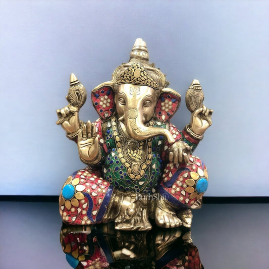 Ganapati Aashirwad Idol with Handwork 13" - Budhshiv.com