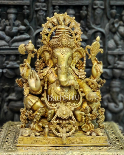 Ganapati Brass Idol ornated with Jewelry 21 inches Ganapati Sculpture made of superfine Brass - Budhshiv.com