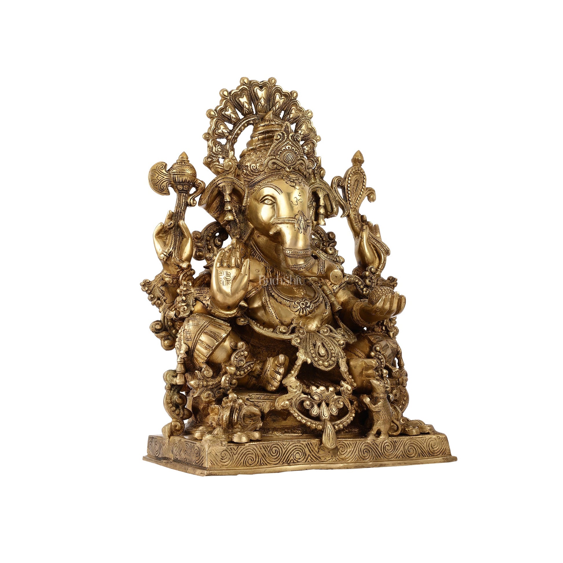 Ganapati Brass Idol ornated with Jewelry 21 inches - Budhshiv.com