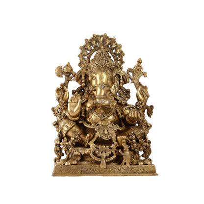 Ganapati Brass Idol ornated with Jewelry 21 inches - Budhshiv.com