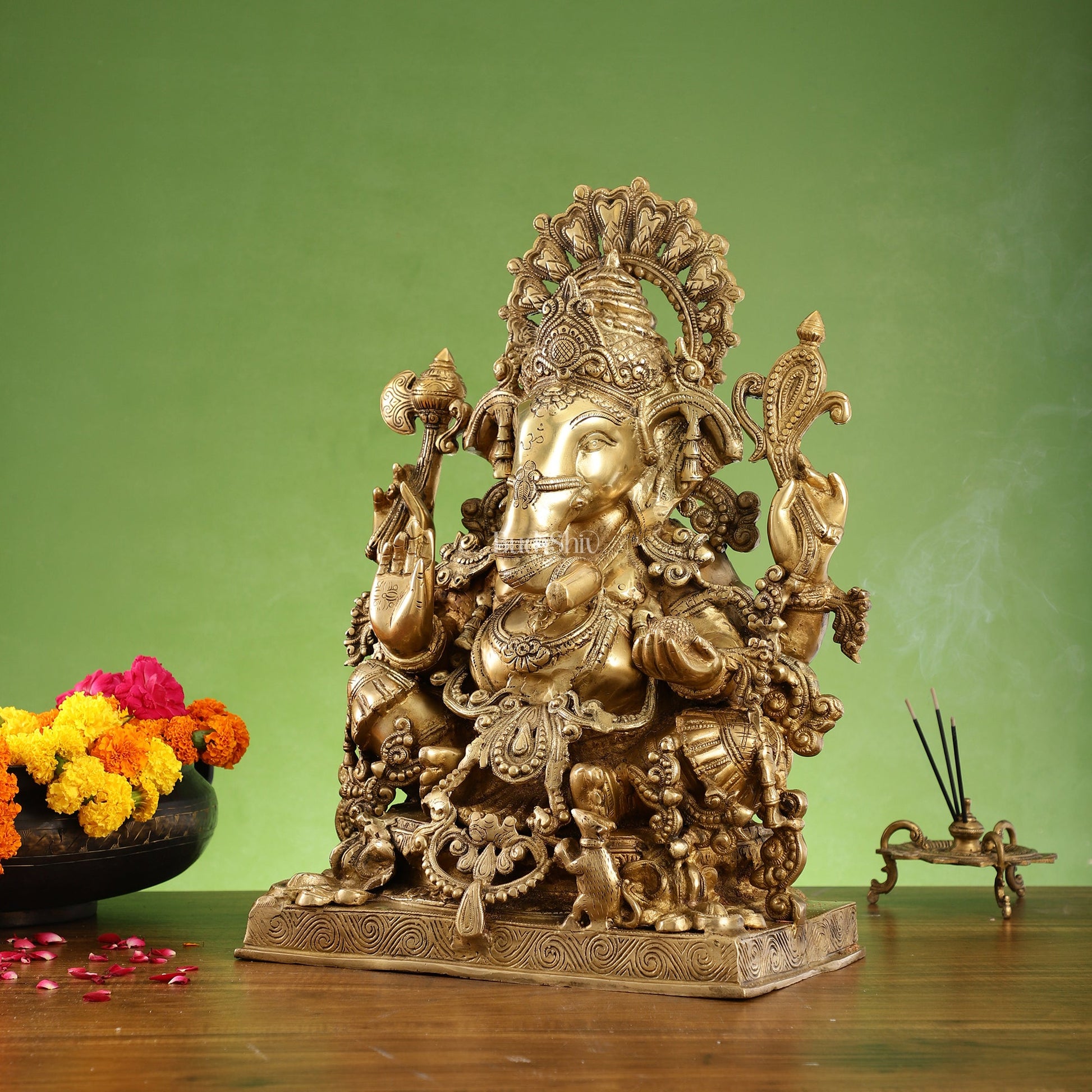 Ganapati Brass Idol ornated with Jewelry 21 inches - Budhshiv.com