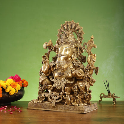 Ganapati Brass Idol ornated with Jewelry 21 inches - Budhshiv.com
