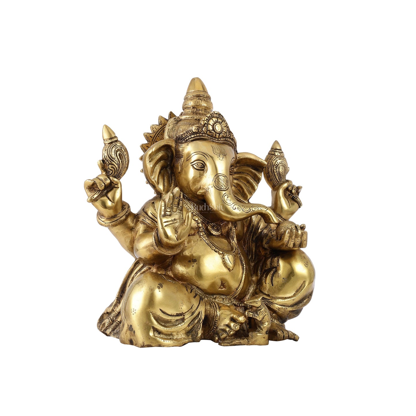 Ganapati Brass statue Idol fine gold 13" Height - Budhshiv.com