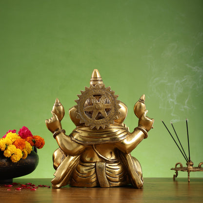 Ganapati Brass statue Idol fine gold 13" Height - Budhshiv.com