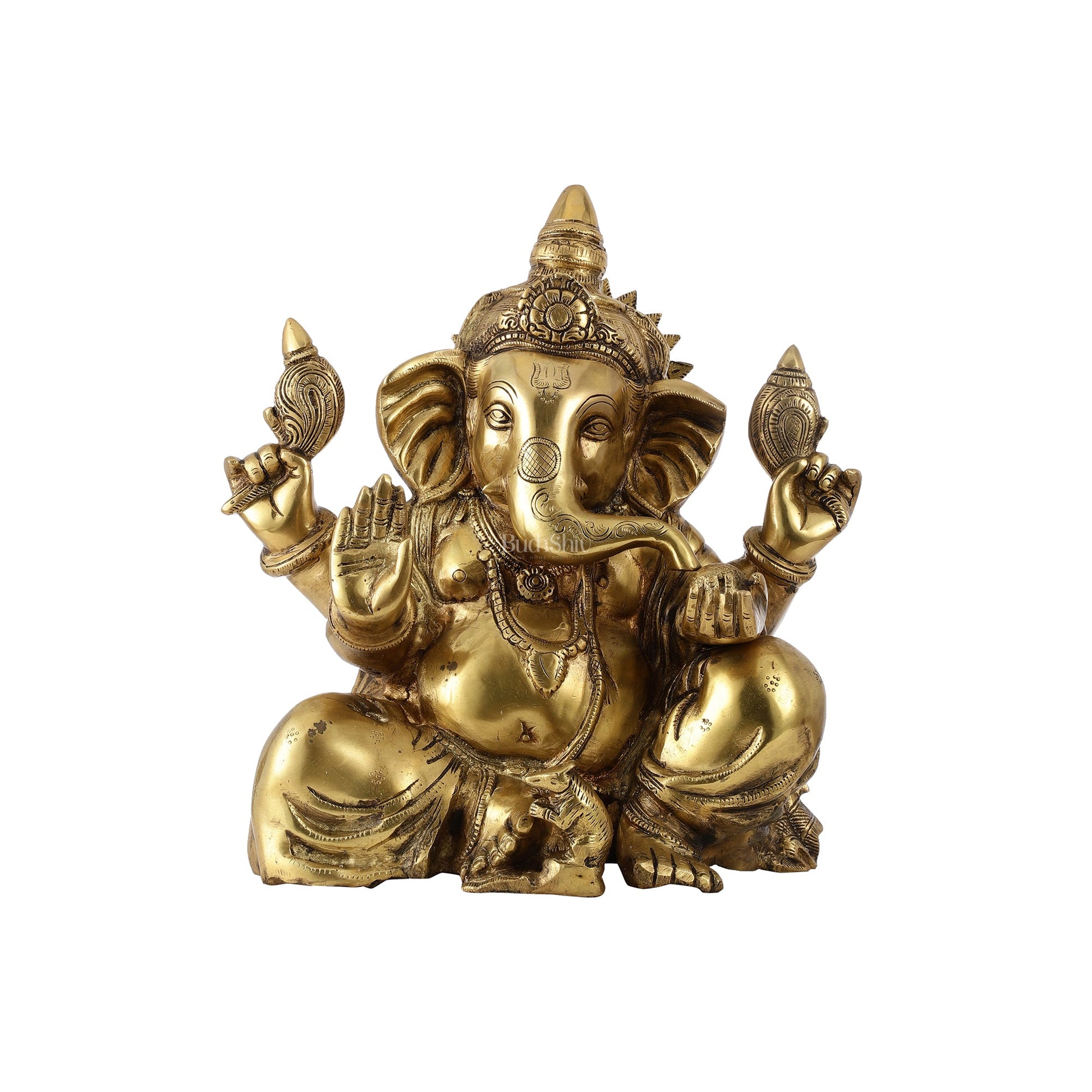 Ganapati Brass statue Idol fine gold 13" Height - Budhshiv.com