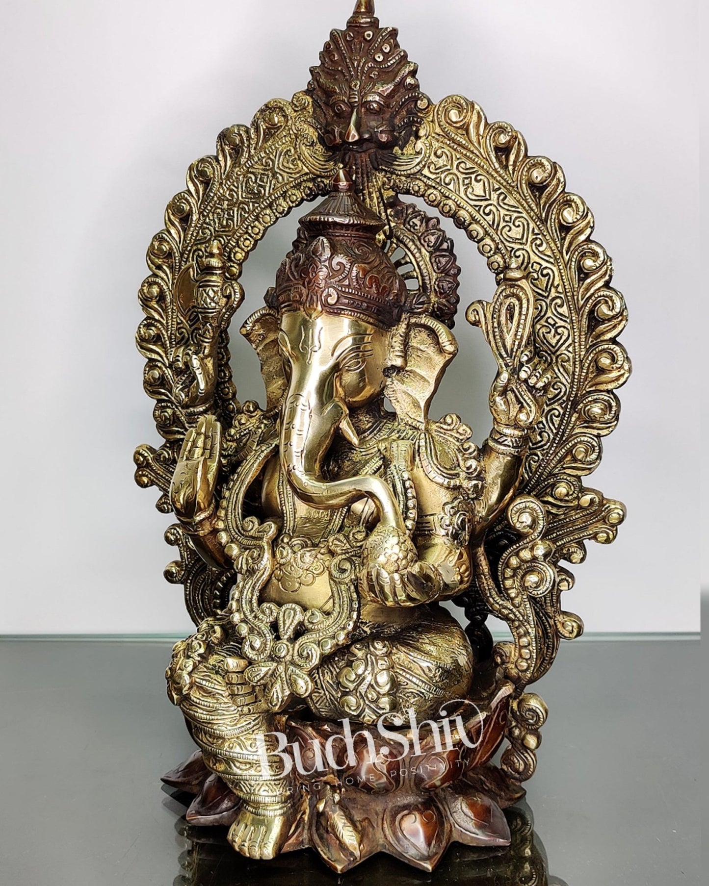 Ganapati Brass statue with duel tone Finish 15 inch - Budhshiv.com