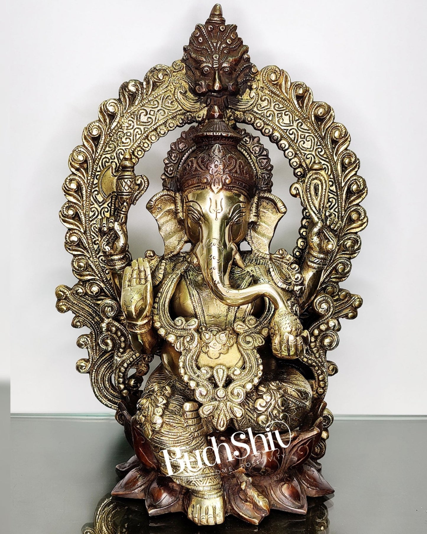 Ganapati Brass statue with duel tone Finish 15 inch - Budhshiv.com