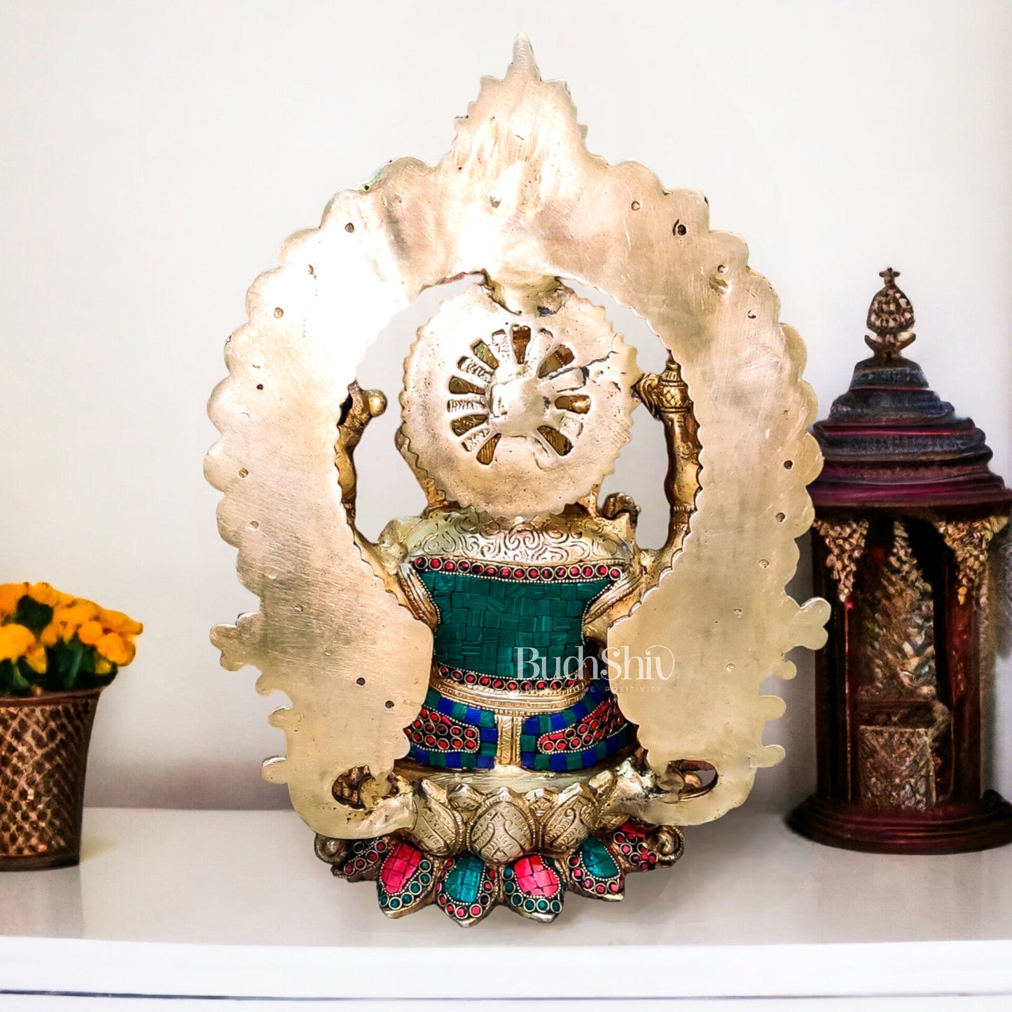 Ganapati Brass statue with Stonework 15 inch - Budhshiv.com