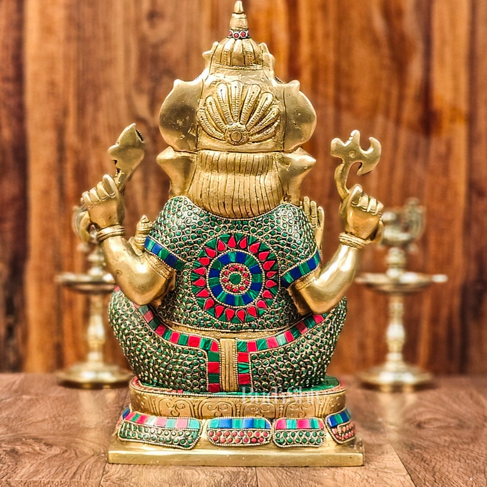 Ganesh Brass idol seated on a beautiful base 16 inches - Budhshiv.com