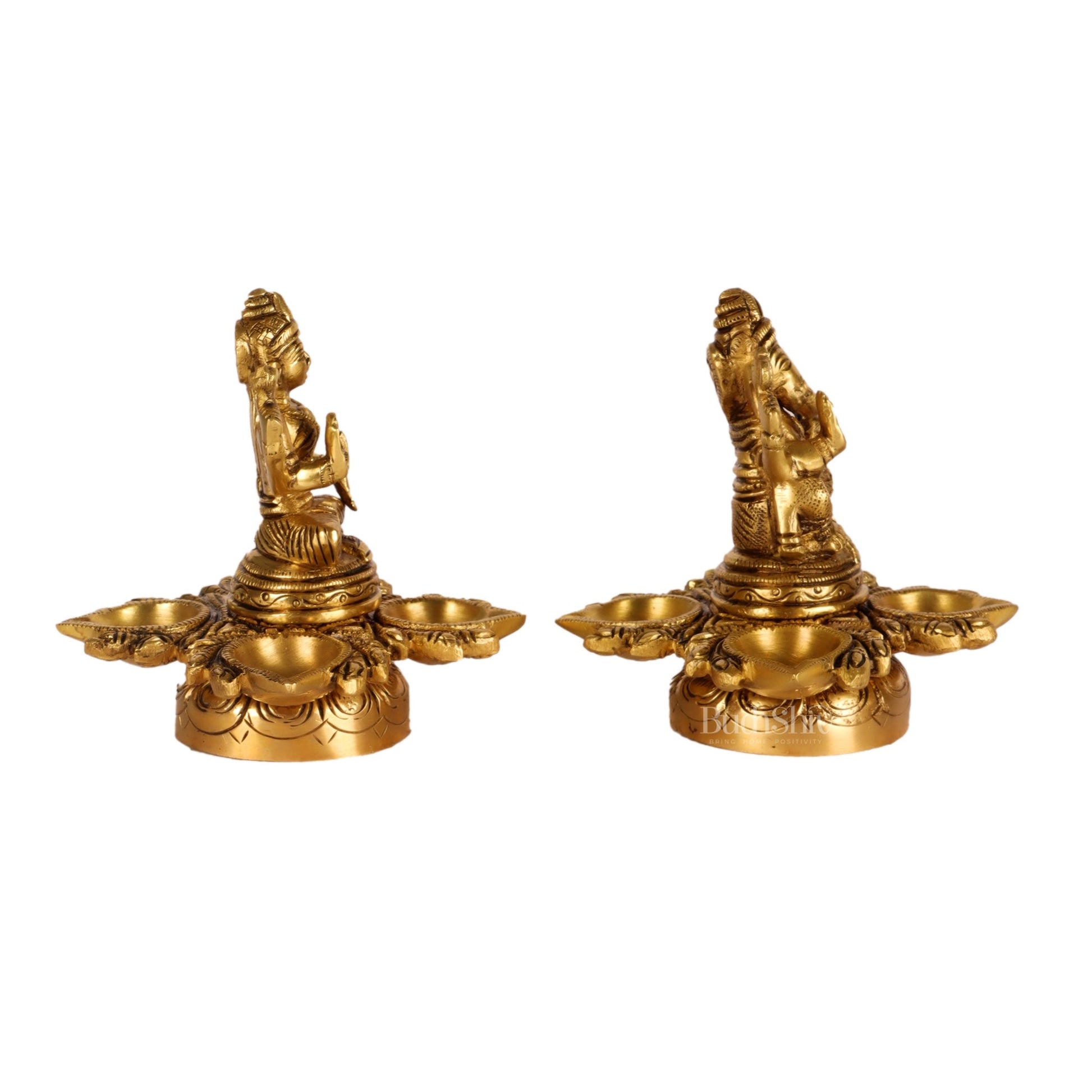 Ganesh Lakshmi Brass Lamp 5" - Budhshiv.com