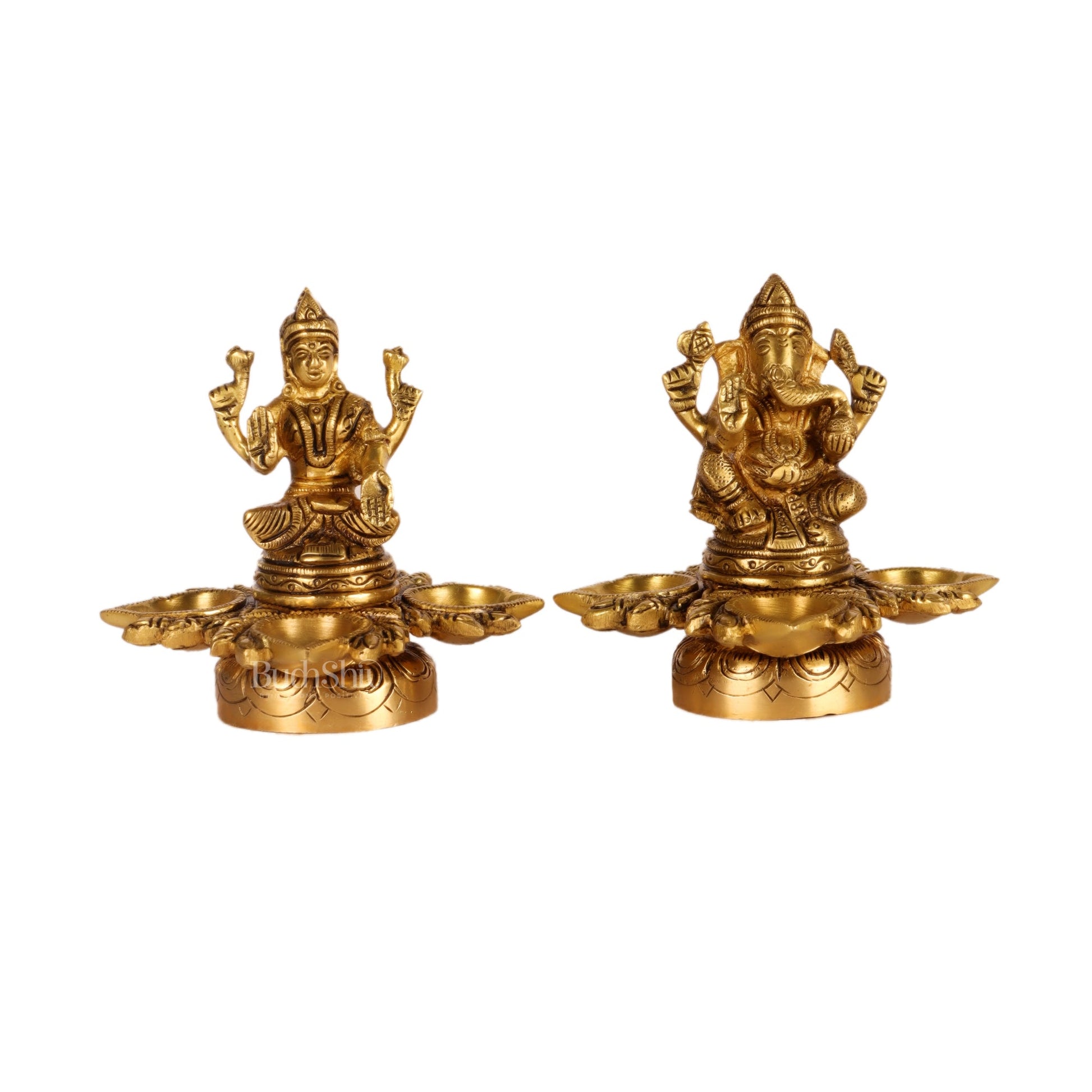 Ganesh Lakshmi Brass Lamp 5" - Budhshiv.com