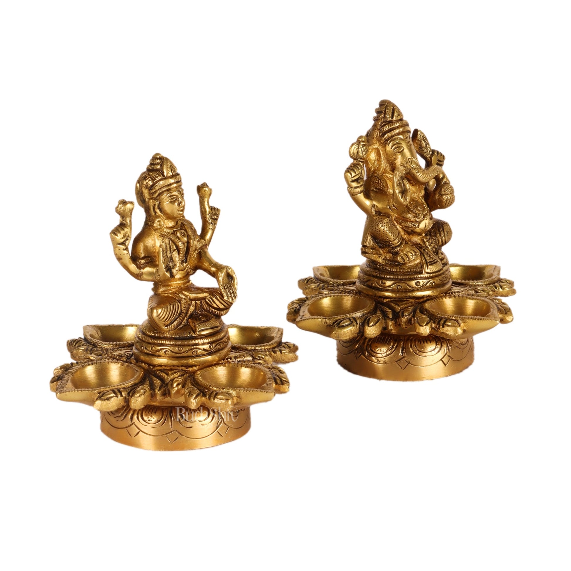 Ganesh Lakshmi Brass Lamp 5" - Budhshiv.com