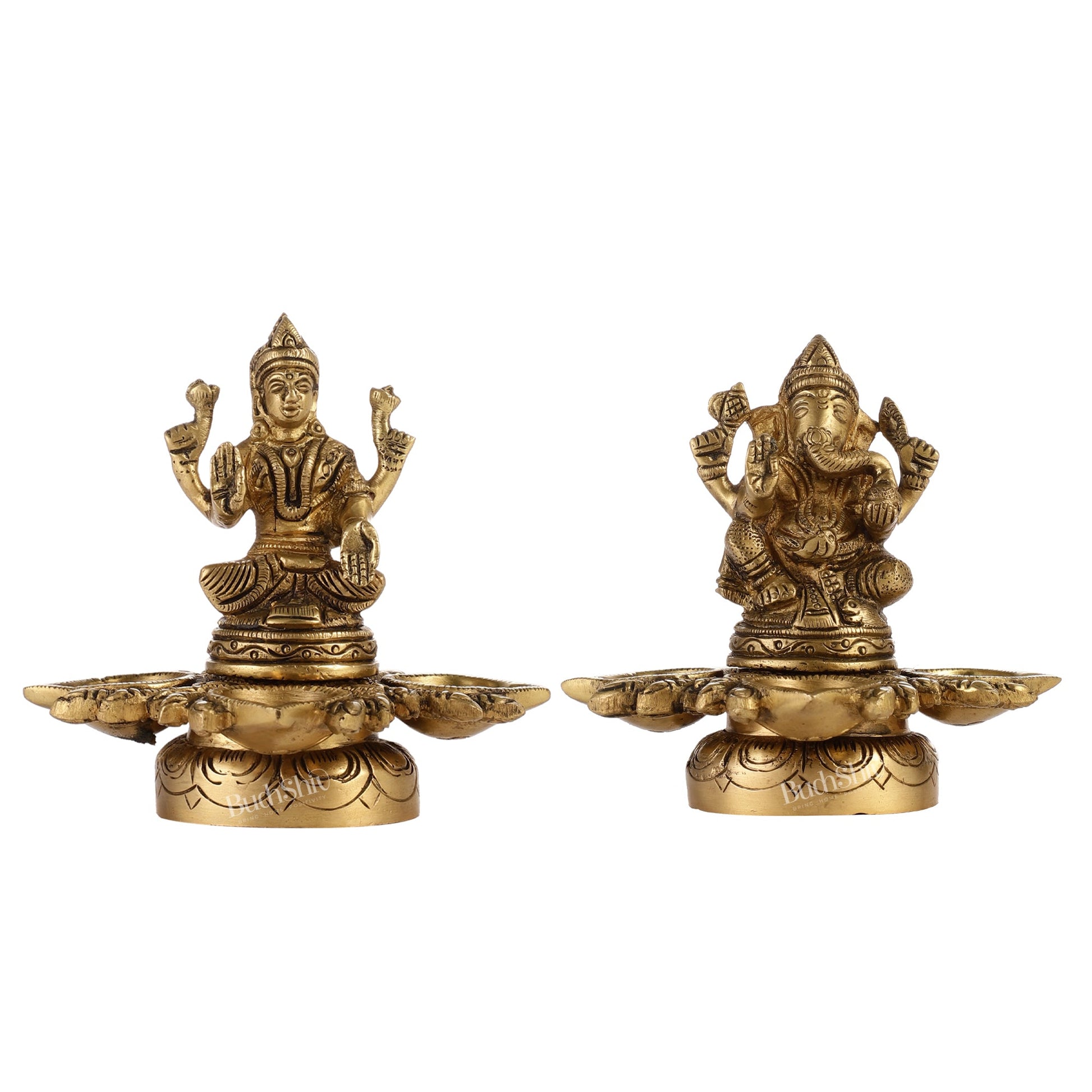 Ganesh Lakshmi Brass Lamp 5" - Budhshiv.com