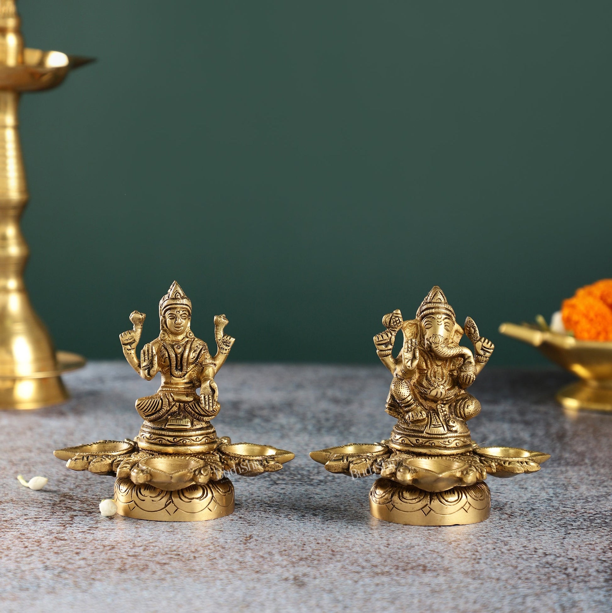 Ganesh Lakshmi Brass Lamp 5" - Budhshiv.com